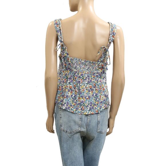 Free People Ellia Printed Blouse Top Tank Floral Smocked Sleeveless L New 281907 - Picture 5 of 6